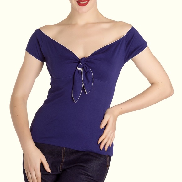 Hell Bunny Tops - Hell Bunny Blue Off-Shoulder Blouse